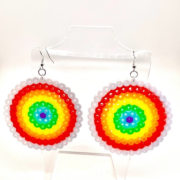 Large Rainbow Earrings - Pride Earrings - Perler Earrings - Statement Earrings - Picture 2 of 9